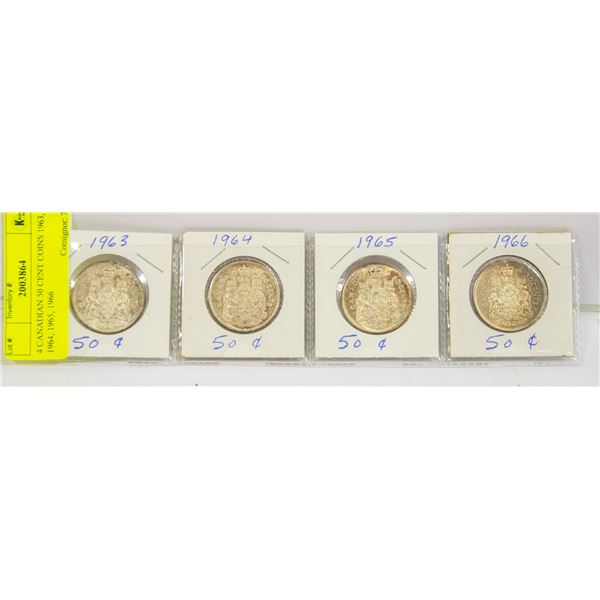 4 CANADIAN 50 CENT COINS 1963, 1964, 1965, 1966