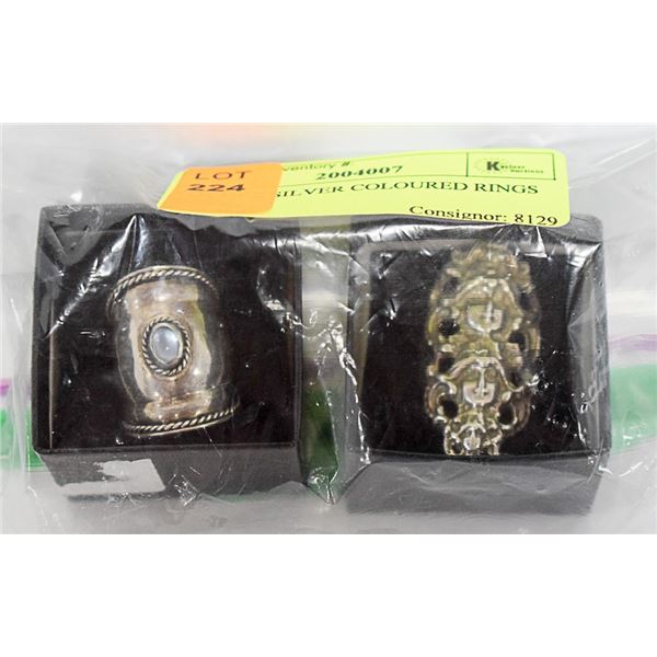 LOT OF 2 SILVER COLOURED RINGS SIZE 6