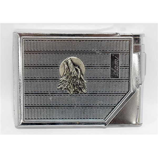 OLD SILVER HOWLING WOLF CIGARETTE CASE /W BUILTIN