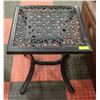 BLACK METAL TABLE APPROX 22" TALL 22" WIDE 22" LON