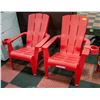 Image 1 : 2 RED PATIO CHAIRS WITH CUP HOLDERS-PLASTIC
