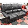 Image 1 : BLACK LEATHER NAILHEAD RECLINING SOFA