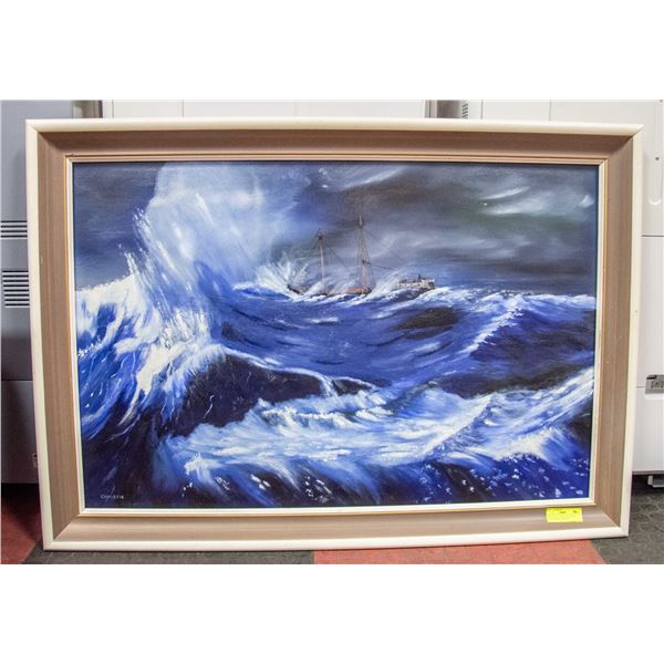 ESTATE OIL CANVAS SEASCAPE 24X36 SIGNED CHRISTIE