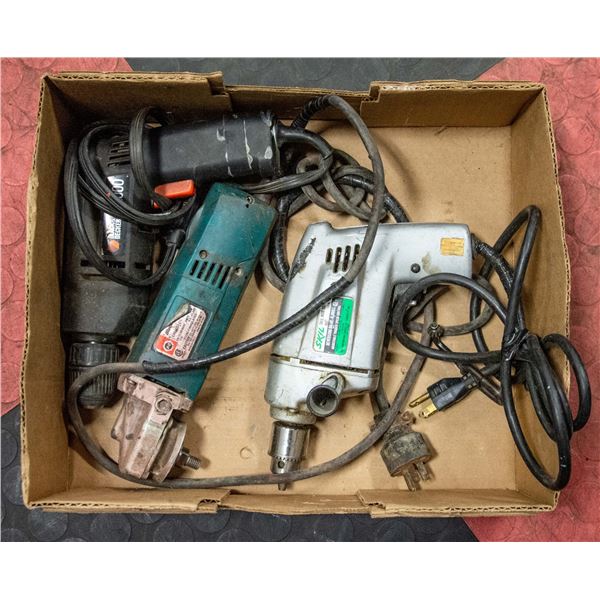 FLAT OF ASSORTED ITEMS - SKILL MODEL 597C DRILL,