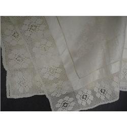 VICTORIAN DAMASK & LACE TABLECLOTH #1956520