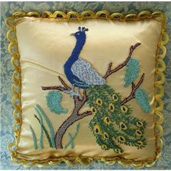 DECORATIVE PILLOW-EMBROIDERED GLORIOUS  PEACOCK#1956549