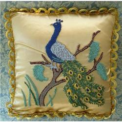 DECORATIVE PILLOW-EMBROIDERED GLORIOUS  PEACOCK#1956549