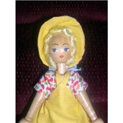 Polish Wooden Doll yellow bonnet and dress #1956653