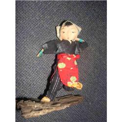 4" Cloth International Doll W/ Wood Stand #1956703