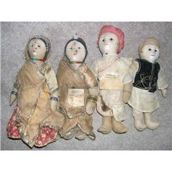 9" Unusual Early India Cloth Family 4 Dolls #1956800