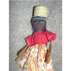 5" Black Cloth Doll On Wood Stand #1956807