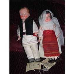 7  Hard Plastic Romania Pair Dolls With Tag #1956876