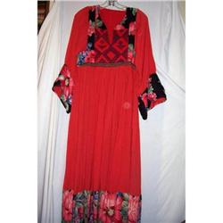 Vintage Mexican Flowered Linen Dress #1956901