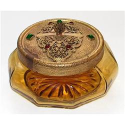 Glass Jeweled Filigree Brass, Powder Jar #1957015