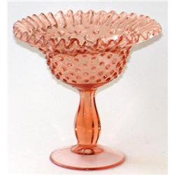 Ruffled, Hobnail Pink Depression Glass Compote #1957020