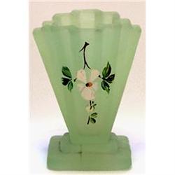 Bagley Green Satin Glass 4in Grantham Vase  #1957021