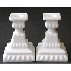 Westmoreland DIAMOND Milk Glass Candlesticks #1957076