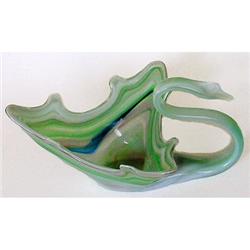 Large Green Swirled Murano Glass Swan #1957095