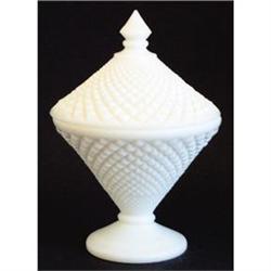 English Hobnail Milk Glass Candy Jar #1957097