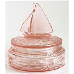 Pink Depression Glass Sail Boat Powder Jar #1957156