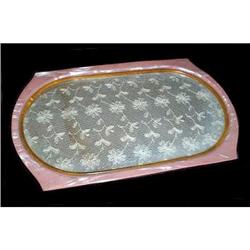 DuPont Pink Bakelite Lace and Glass Vanity Tray#1957202