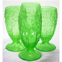 Green Depression Glass Footed Tumblers (4) #1957218