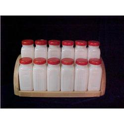 Vintage Spice Rack,  Milk Glass Jars with Red #1957449