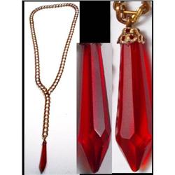 LONG vintage RED Glass DROP fancy necklace #1957607