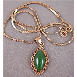 Vintage JADE Jadite 14K Gold PENDANT & Necklace#1957707