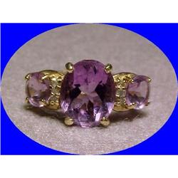 3 Amethyst Stones & 6  Diamonds GOLD RING  #1957711