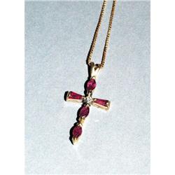 14K gold diamond & pink spinel cross & chain #1957714