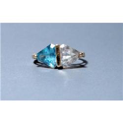 10K Yellow Gold Blue and Clear Topaz Ring  #1957721