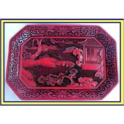 CINNABAR RED CHINESE CARVED LACQUER TRAY #1957766