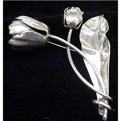 LARGE STERLING BROOCH - SILVER TULIPS #1966853