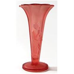 Czech Pink Satin Glass Embossed Lady Vase #1967026