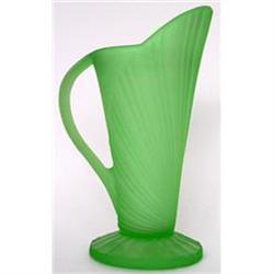 Sowerby Green Satin Glass Art Deco Pitcher #1967066