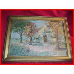 Vintage Autumn Landscape Cottage Oil Painting #1967461