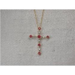 Estate 14K YG Gold Ruby Diamond Cross Necklace #1967513