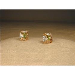 Estate 14K YG Filigree Diamond Peridot Earrings#1967519