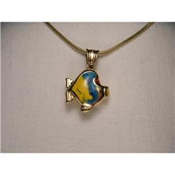 Estate 14K YG Gold Enamel Fish Pendant Charm #1967552