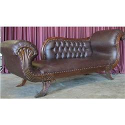 FRENCH VICTORIAN CLEOPATRA LEATHER LIBRARY SOFA#1967720