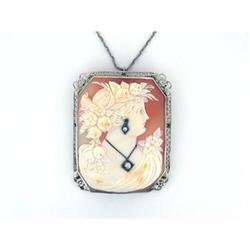 Signed Natural Shell Cameo Necklace 14k YG  #1979483