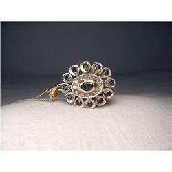 18K Pink Gold Rose Cut Diamond Sapphire Pendant#1980005