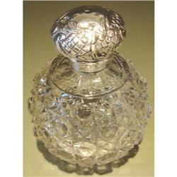 Vint Round Cut Glass, Sterling Lid Scent Bottle#1990215