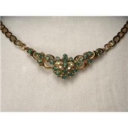 Estate 14K YG Emerald Diamond Pendant Necklace #1990356