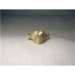 Estate 14K YG Gold Floral Heart Locket Ring #1990357