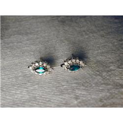 Estate 14K WG Marquise Emerald Diamond Earrings#1990380