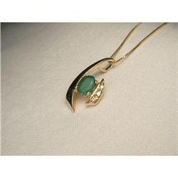 Estate 14K YG Gold Emerald Diamond Pendant #1990431