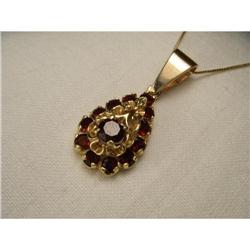 18K Pink Rose Gold Filigree Garnet Drop Pendant#1990432