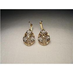 14K YG Gold Diamond Filigree Floral Earrings #1990434